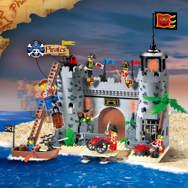 Обучающие строительные блоки для пиратов игрушки детей подарки замок лодка