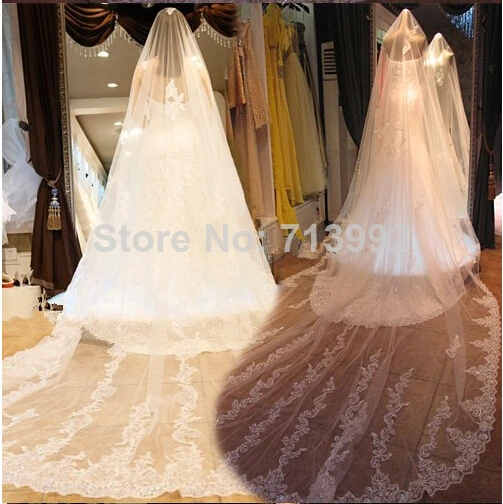 Brilliant Applique Sequins Wedding Accessories Cathedral Of Bridal Veils Ivory White Colors In Stock Length 3m Hot Selling | Свадьбы и