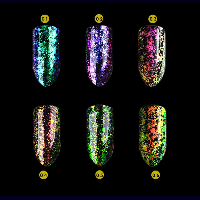 6 коробок радужная блестящая зеркальная пудра для ногтей ультратонкая