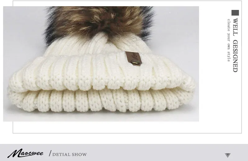 Wholesale Mink And Fox Fur Ball Cap Pom Poms Winter Hat For Women Girl 'S Hat Knitted Beanies Cap New Thick Female Skullies