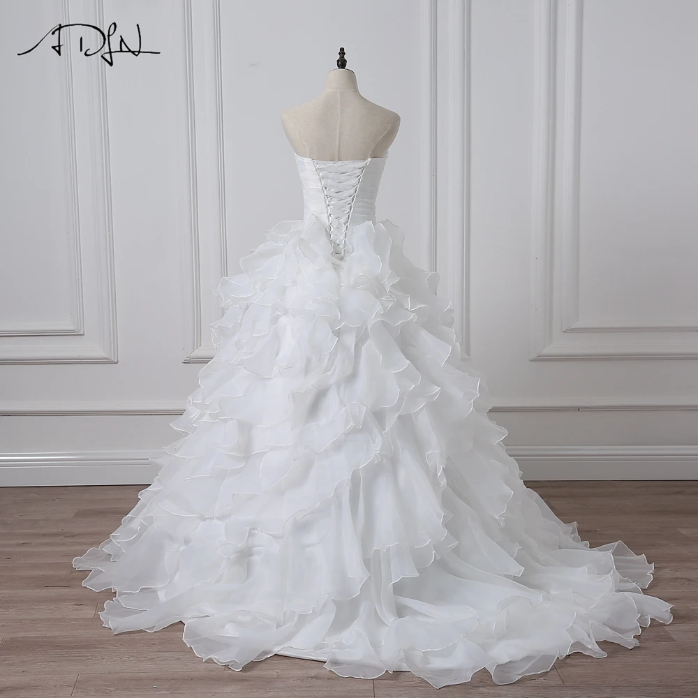 ADLN Robe De Mariage White/ Ivory Ball Gown Wedding Dress Applique Beaded Pleats Ruffled Organza Bridal Gowns In Stock