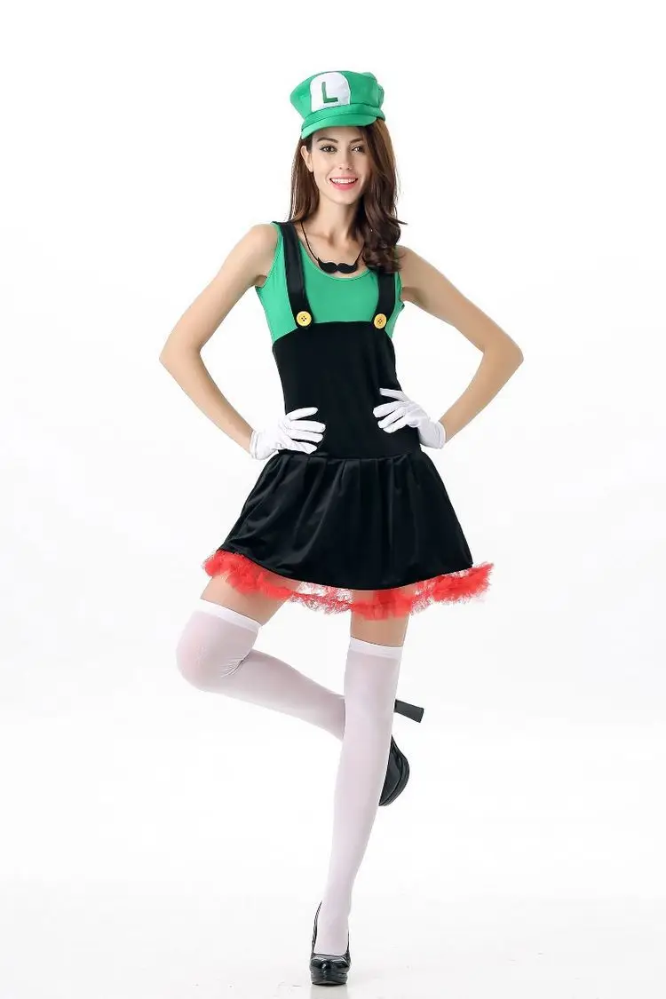 Костюм Супер Марио для женщин косплей на Хэллоуин костюм Луиджи сексуальный