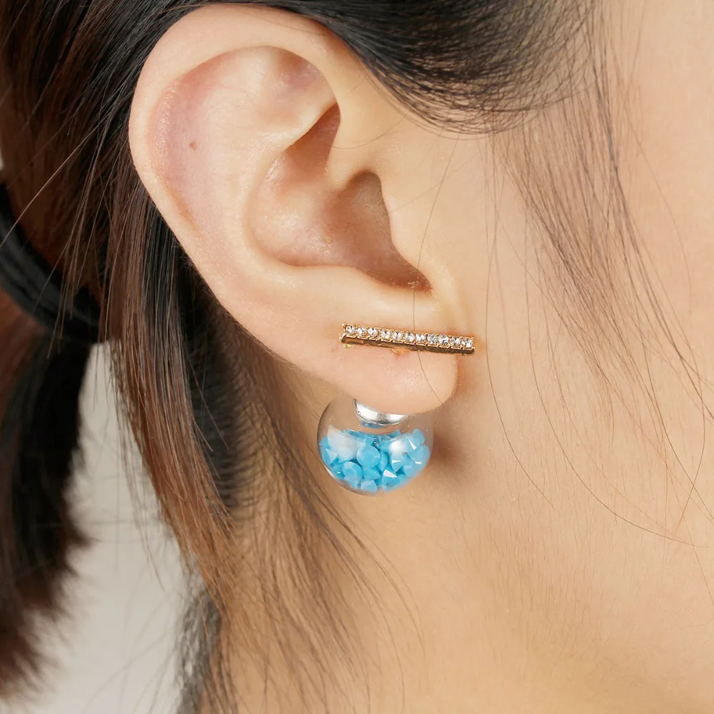 Дорин Box двухсторонний Post Серьги-гвоздики золотой цвет синий прямоугольник