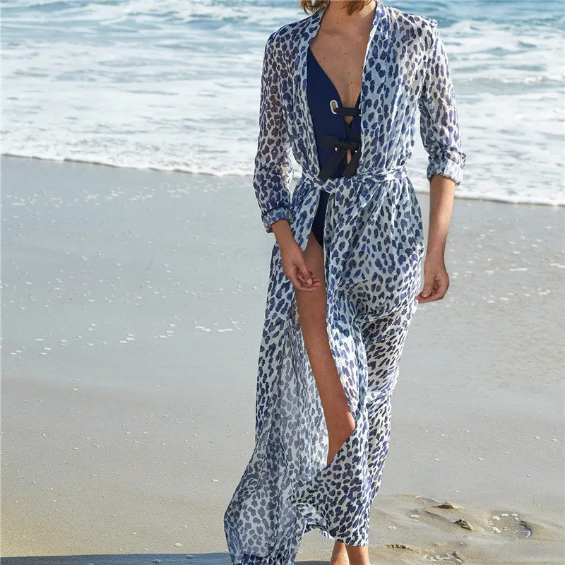 В горошек длинное кимоно 2019 Новое поступление длинный рукав Сплит повседневное