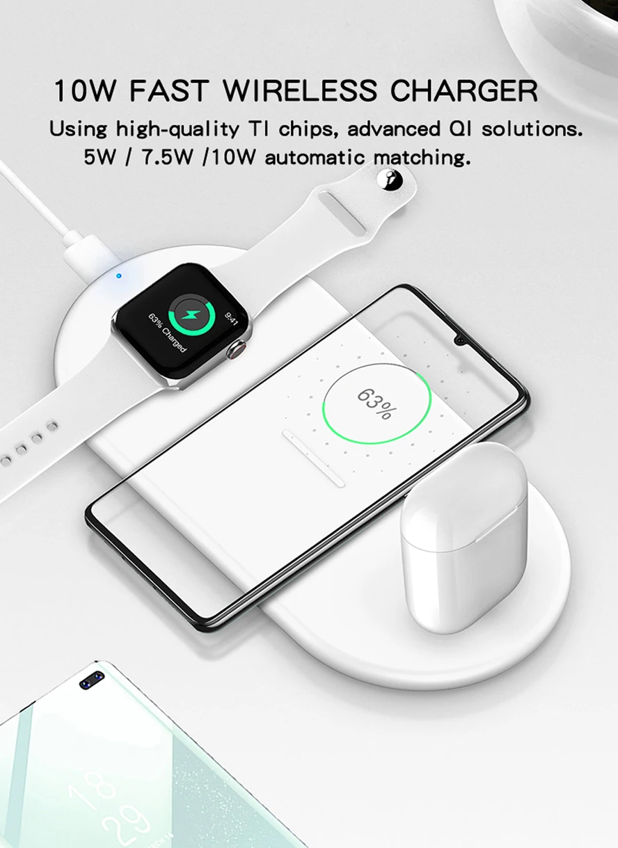 3 в 1 быстрая Беспроводная зарядная панель QI для Apple Watch 5 3 4 2 1 AirPods 2 Беспроводная зарядка для iPhone 8 8Plus X XR XS 11 Pro Max