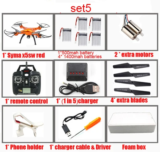 SYMA X5SW/X5SW-1 fpv Квадрокоптер WiFi Дрон с камерой Безголовый в реальном времени Радиоуправляемый вертолет игрушки - Цвет: set 5