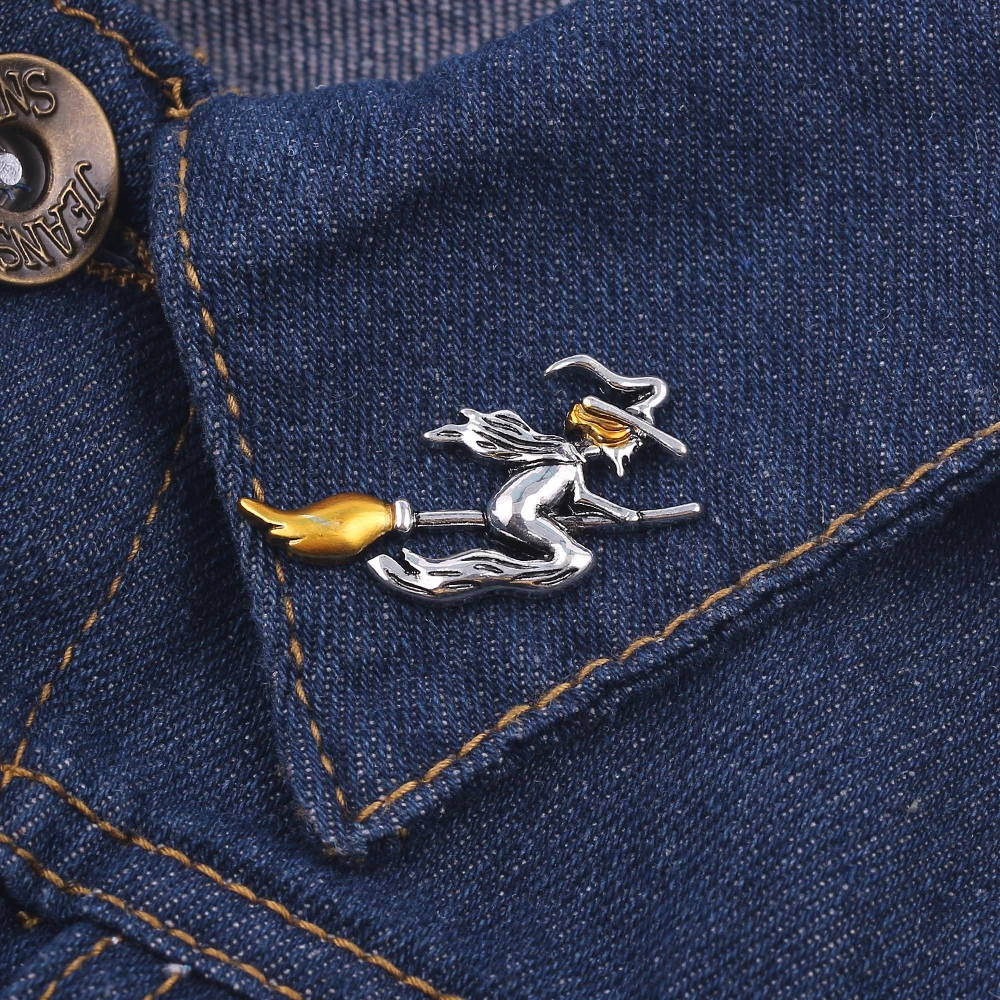 Брошь в виде летящей ведьмы для верховой езды металлическая брошь с желтым