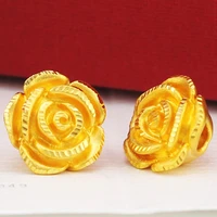 1pcs real 999 24k yellow gold pendant 3d women 3d rose flower only pendant 12x9mm