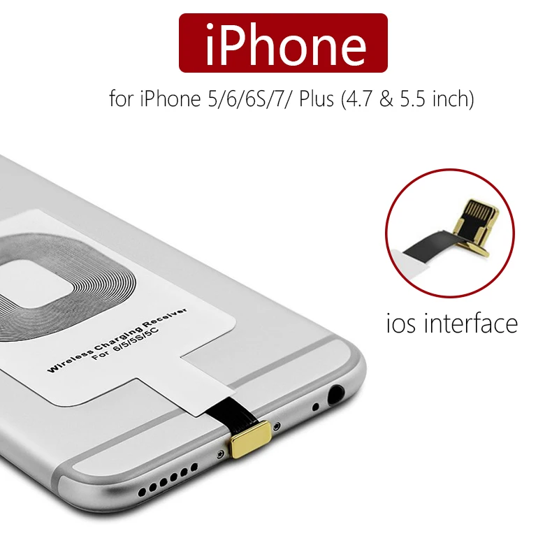 For iPhone Qi Беспроводное зарядное устройство приемник для iPhone 6 7 6S Plus samsung Xiaomi Универсальный USB беспроводной ресивер зарядных устройств адаптер Micro type-C - Тип штекера: For iPhone