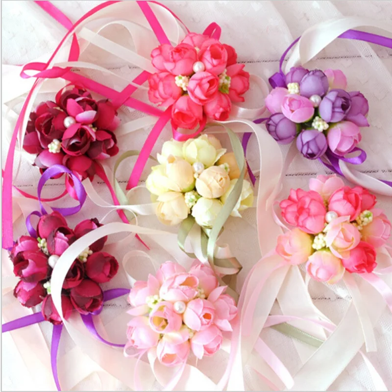 1 шт. искусственная Роза для подружки невесты 4 цвета|rose wrist corsages|flowers artificialwrist corsage |