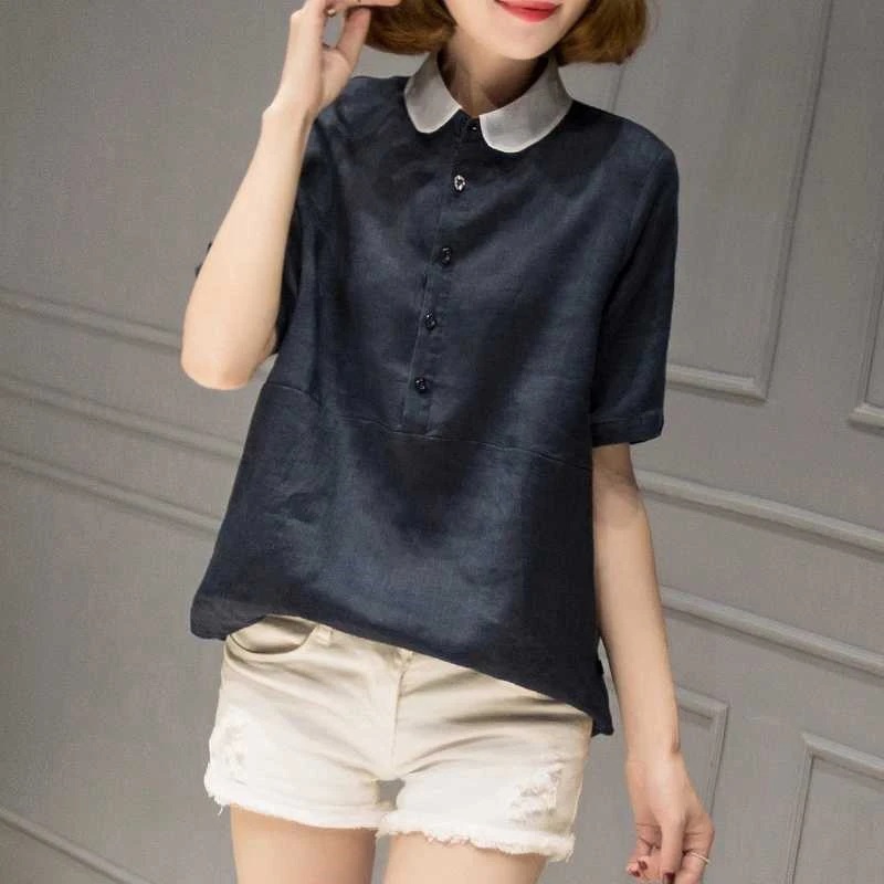 -6973 Haut Femme Roupas Feminina, свободный и удобный летний топ, модная блуза, Blusas Mujer De Moda,, блузка из хлопка и льна - Цвет: -6973