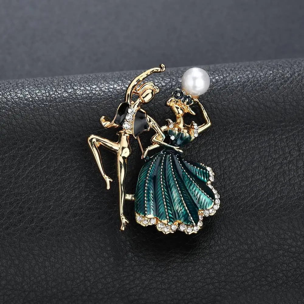 Terreau Kathy Dancing Women Men Wedding Brooch Enamel Red Green Dress 2 colors available bridegroom bride pins | Украшения и
