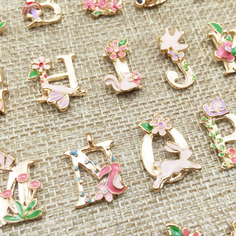 26 English Letters Alloy DIY Oil Drip Drop Ornament Cartoon Animals Flowers Alphabet Shape Hanging Gifts Party Decor Supplies | Дом и сад