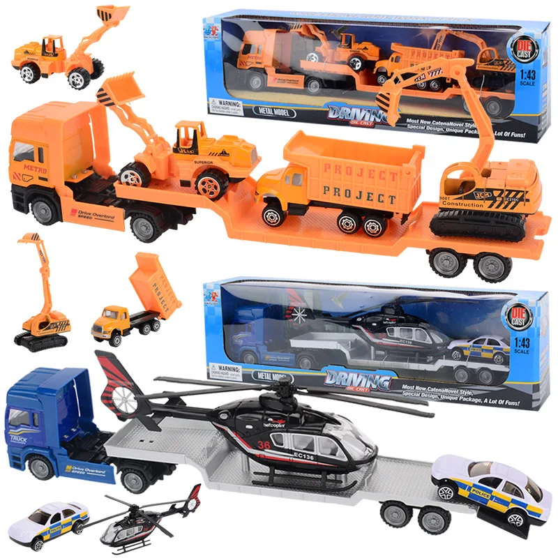 3 шт. инерционный автомобиль из сплава прицеп с плоской панелью модель автомобиля