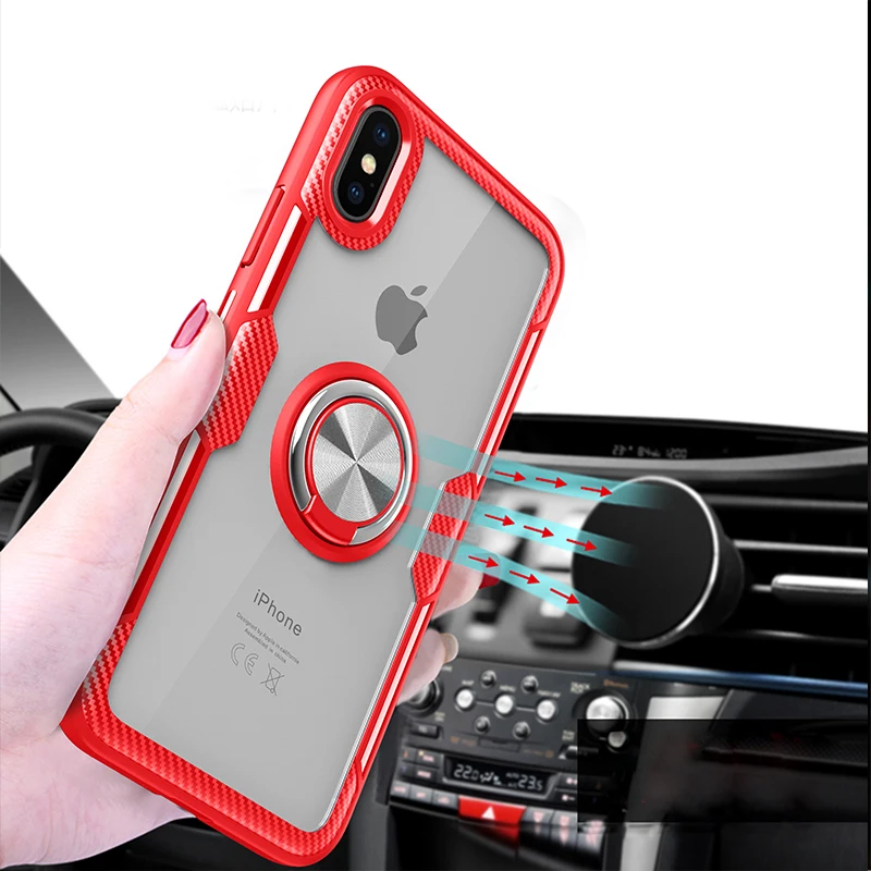 Закаленное прозрачное акриловое покрытие чехол с кольцом для пальца iPhone 7 8 6 6s Plus X
