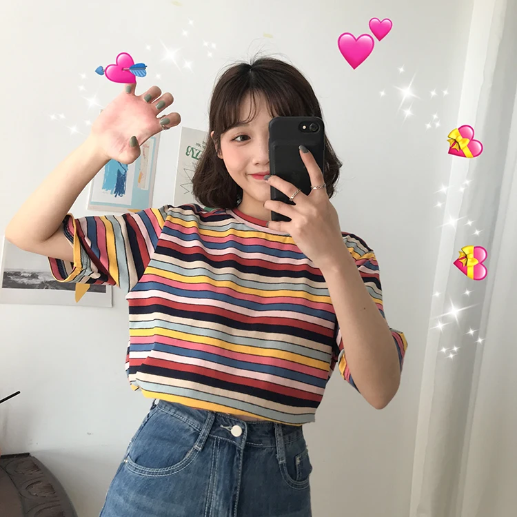 Ulzzang harajuku Топ женские рубашки 2019 летняя Корейская одежда топы Модные Милые