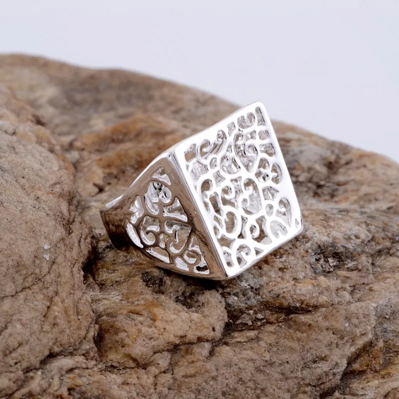 Полый квадратный свет светильник вая продажа посеребренное кольцо 925 модные