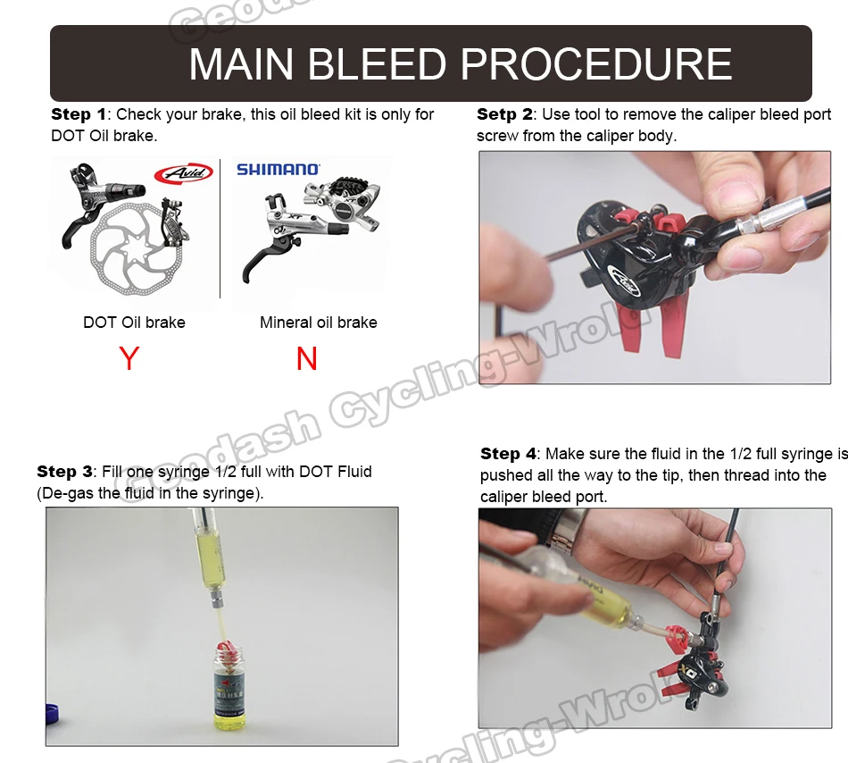 GEODASH Высокое качество для AVID SRAM DOT масло дисковый тормоз Bleed Kit инструмент для формулы Sram DODE JUICY HOPE BNGAL HAYES J3 J5 J7 440