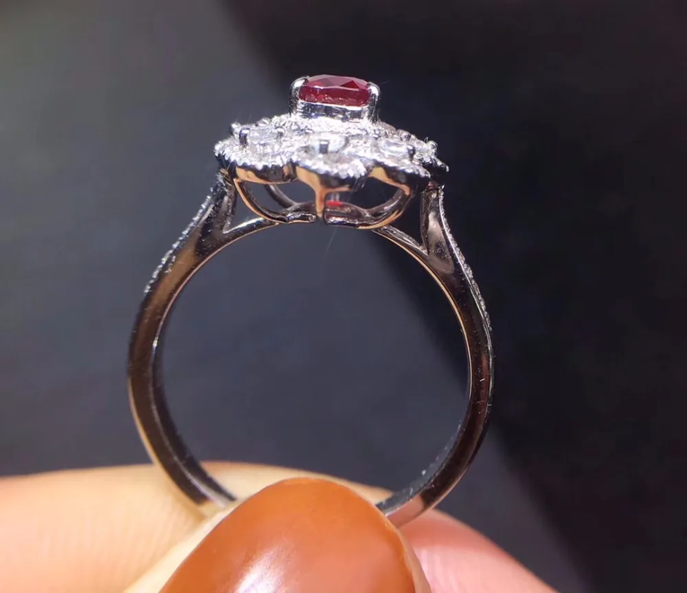 Ювелирные изделия Настоящее 18K Белое Золото 100% натуральный GRS1.02ct красный рубин