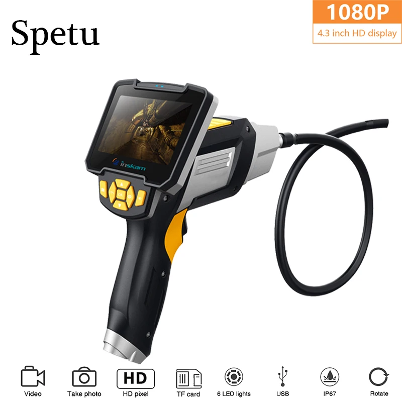 Spetu 1080P HD 8 мм эндоскоп с 4,3 дюймовым ЖК-дисплеем Автомобильная Инспекционная камера ручной Эндоскоп змея трубка Водонепроницаемый Жесткий Cam