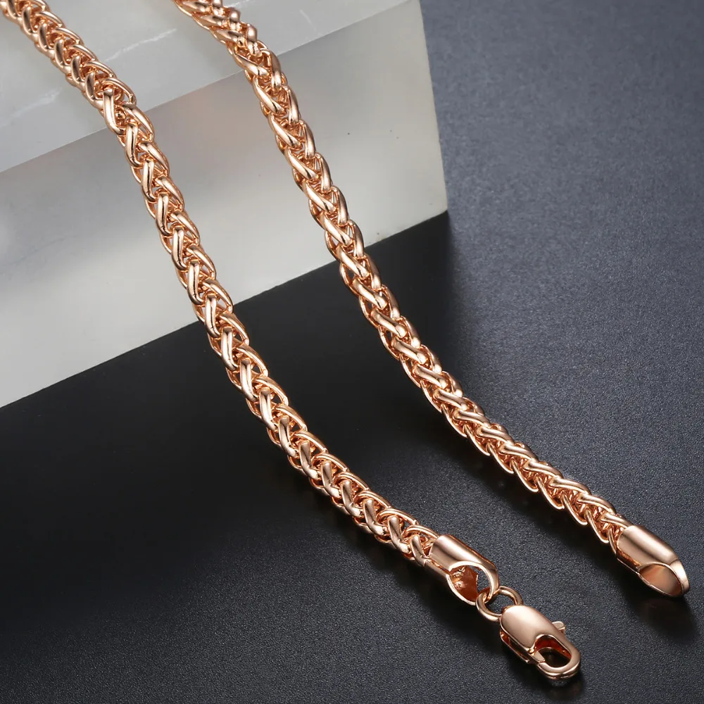 Ожерелье Trendsmax 585 Rose Gold для женщин и мужчин, круглая пшеничная цепочка, женские украшения, подарки на День святого Валентина, 4 мм, 45 см-60 см, GN255.
