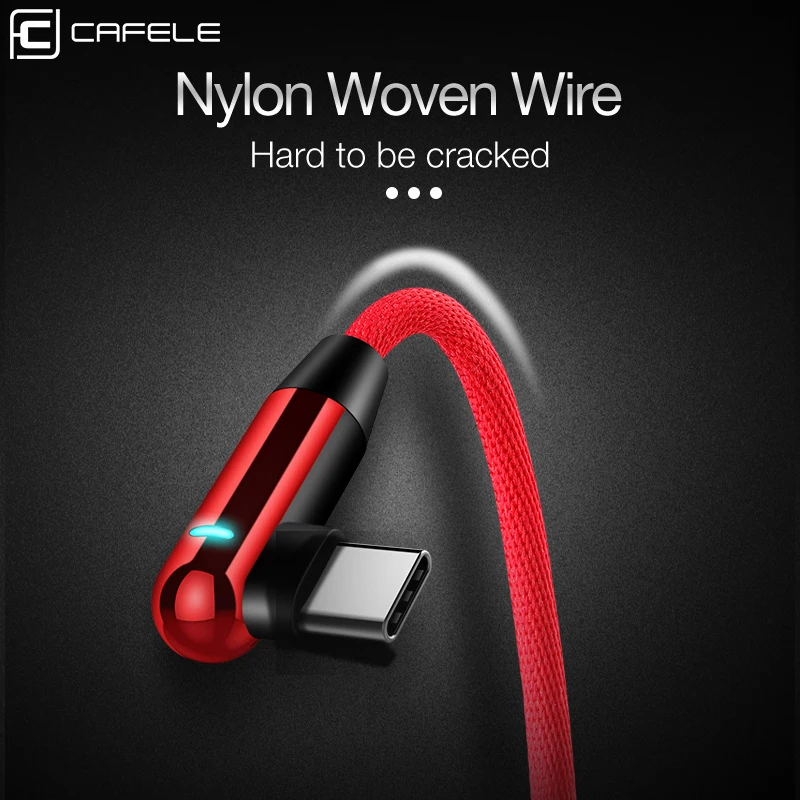 CAFELE Dual L Bend Type C USB Cable for Samsung Xiaomi Elbow Charging with LED Light For Huawei P30 Mate 30 Pro | Мобильные телефоны