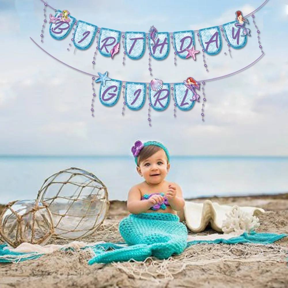 Русалка с днем рождения баннер рыбки Baby Shower 1st День Рождения декорации под морем