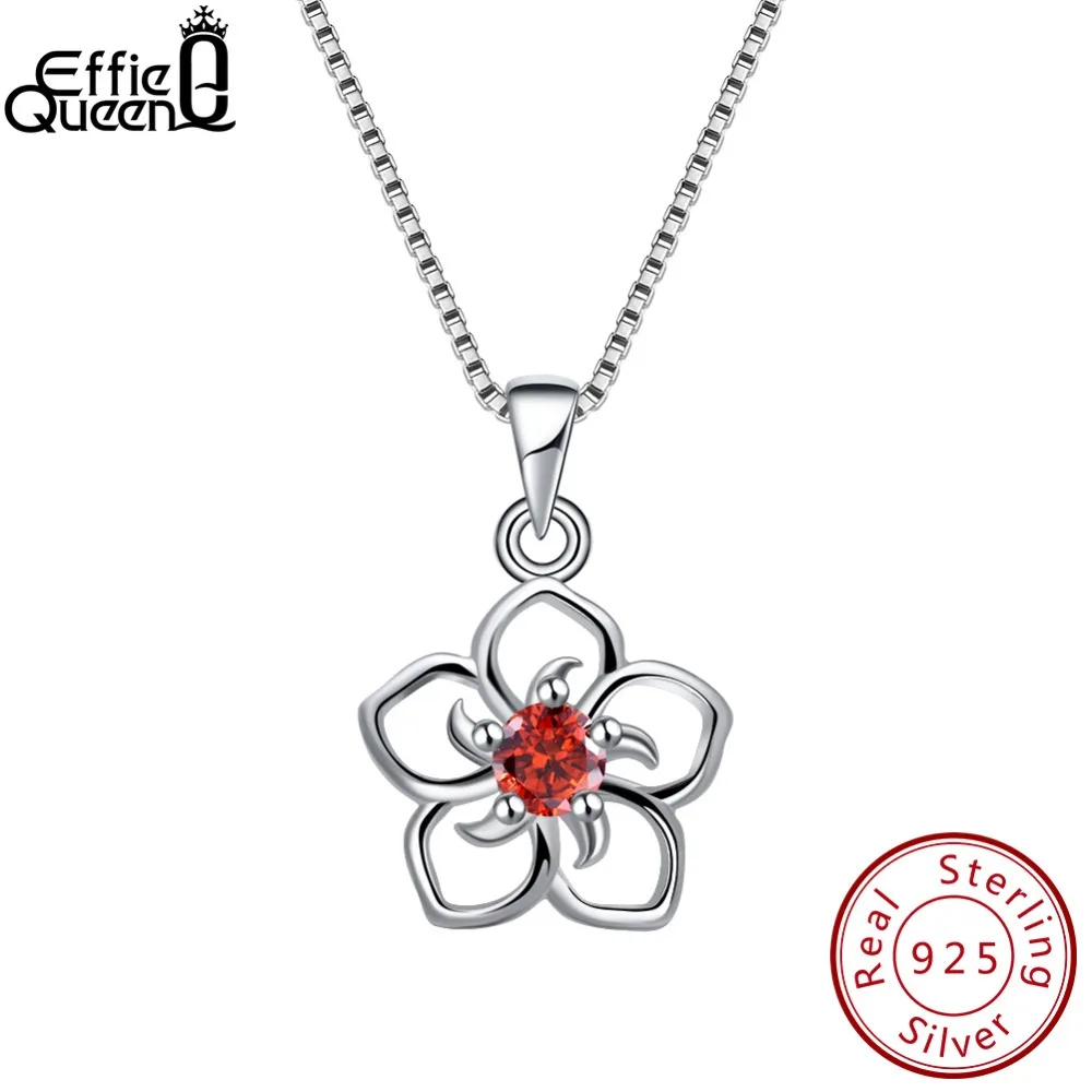 Effie queen из натуральной 925 пробы Серебряный женский цветок Подвески Прозрачный Фиолетовый Синий Красный AAA Ослепительный CZ романтические украшения для девочек BN97
