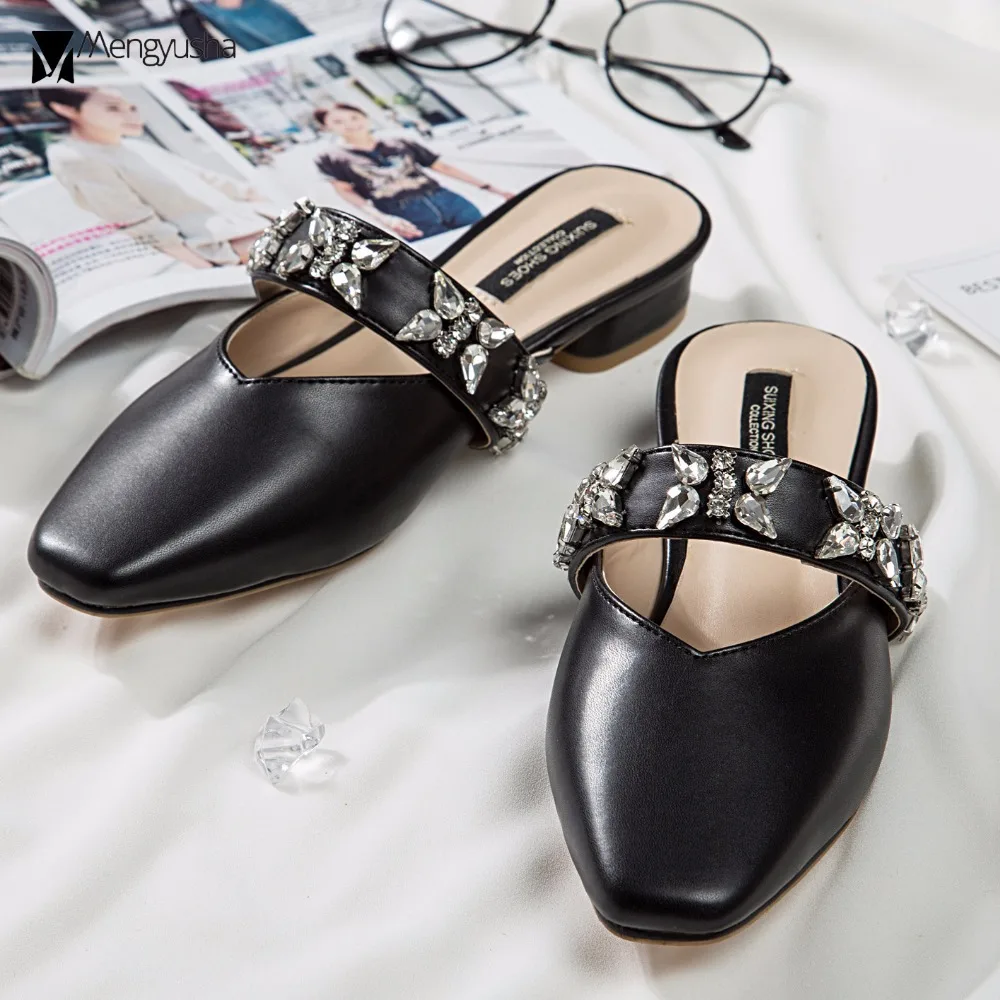 Туфли Сабо со стразами женские босоножки с квадратным носком брендовые