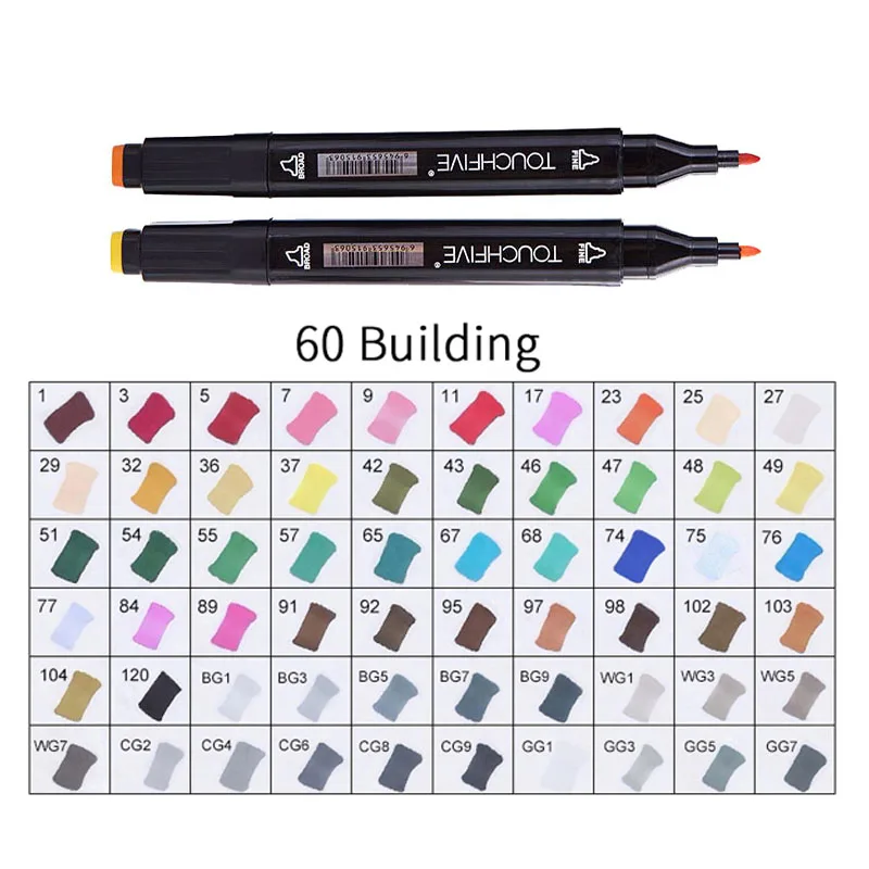 BLACK-60BUILDING TOUCHFIVE 168 цветов художественные Маркеры Набор ручек с двойной головкой ручка для рисования манга маркер для окрашивания выдвижных ящиков поставки Студенческая ручная краска - Цвет: BLACK-60BUILDING