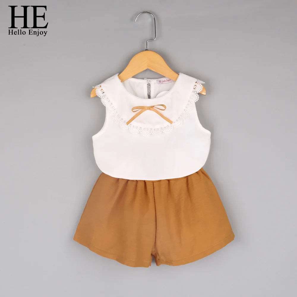 LL1103 HE Hello Enjoy/комплекты одежды для маленьких девочек, летний топ в горошек с рукавами-крылышками+ платье на бретелях+ повязка на голову, комплект детской одежды из 3 предметов - Цвет: LL1103