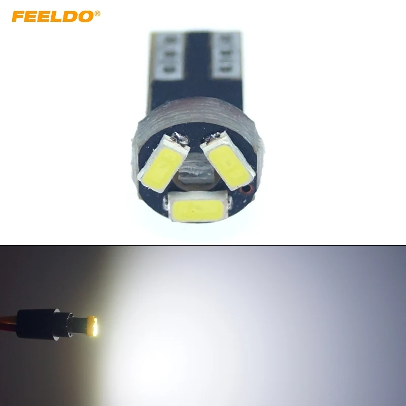 FEELDO 50 шт. белая Автомобильная T5 0 5 Вт 6000K 3SMD 1210/3528 CANBUS без ошибок светодиодный ная