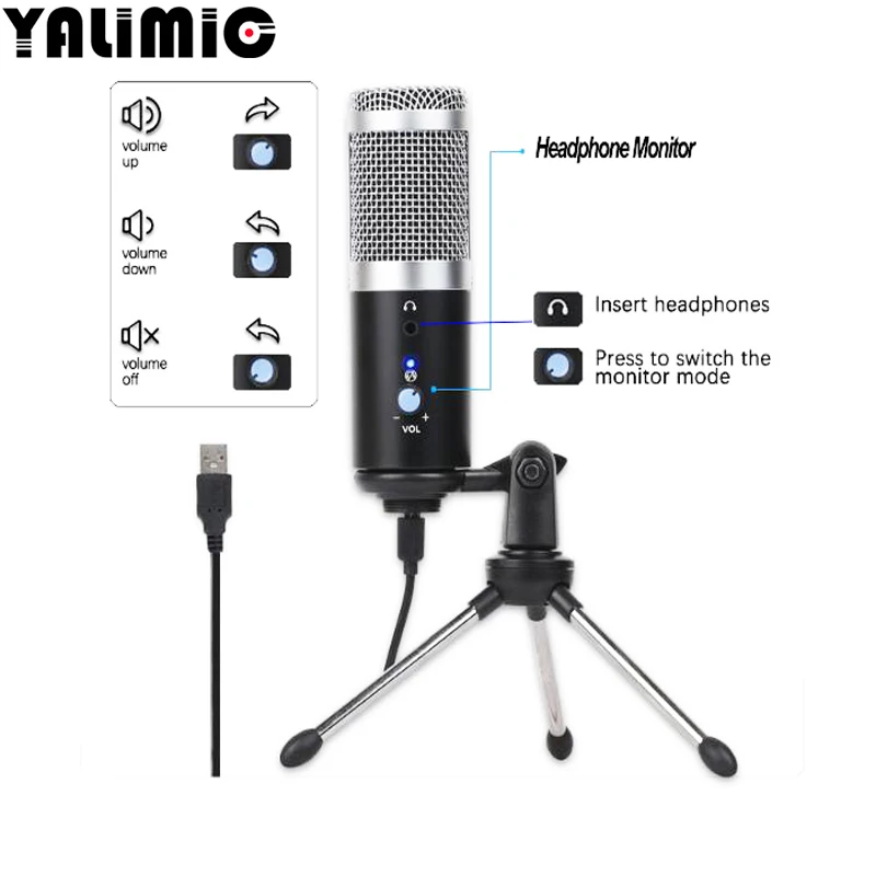 

Professional Microphone Condenser for Computer PC USB Plug +Tripod Stand YouTube Broadcasting Recording Microfone Karaoke Mic