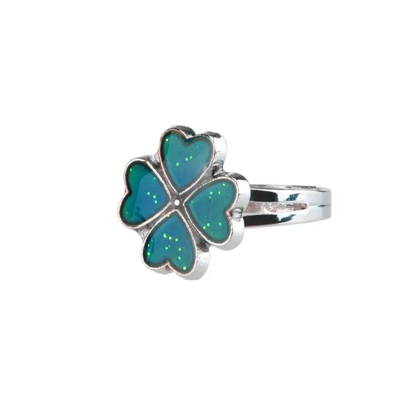 Женское кольцо в форме листа клевера меняющее цвет регулируемый размер