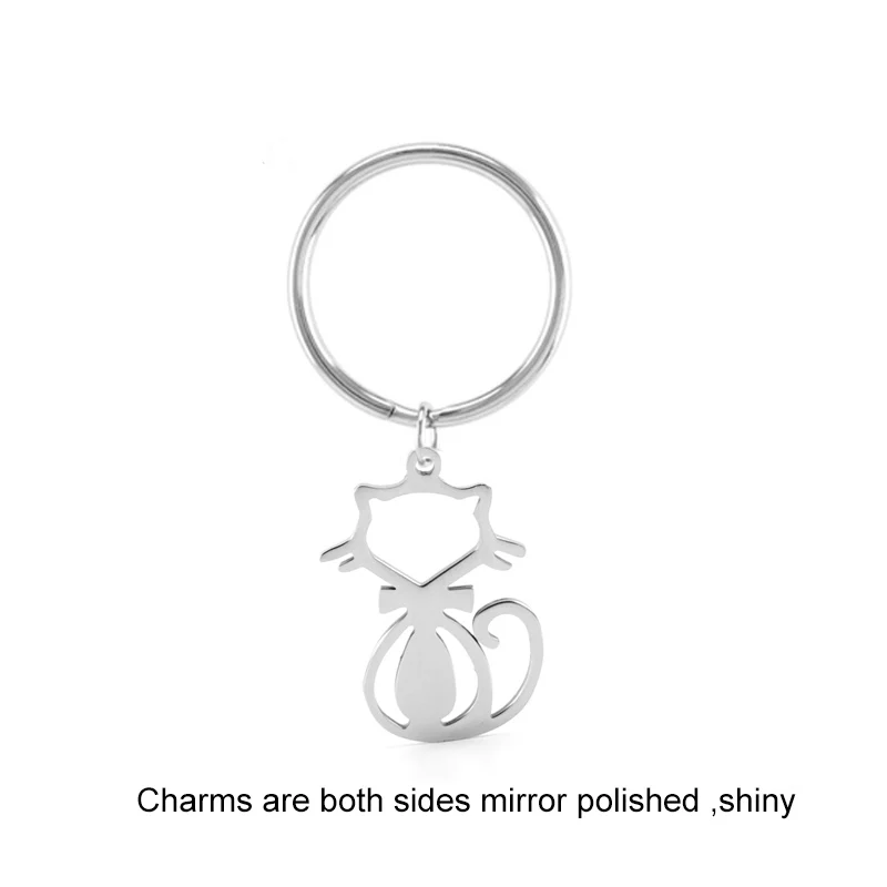 Оптовая продажа 50 шт. милое кошачье кольцо для ключей из нержавеющей стали брелок