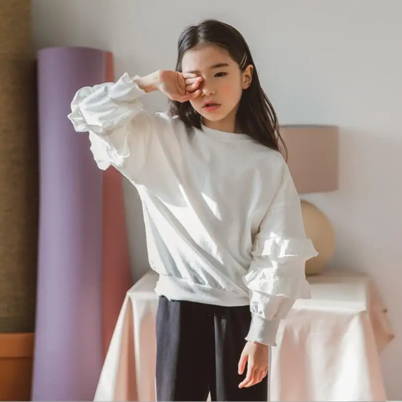casual ruffles white Г. Весенне-осенняя блузка для девочек-подростков белая детская рубашка с оборками и длинными рукавами, топы и блузки для девочек детская одежда JW4057 - Цвет: casual ruffles white