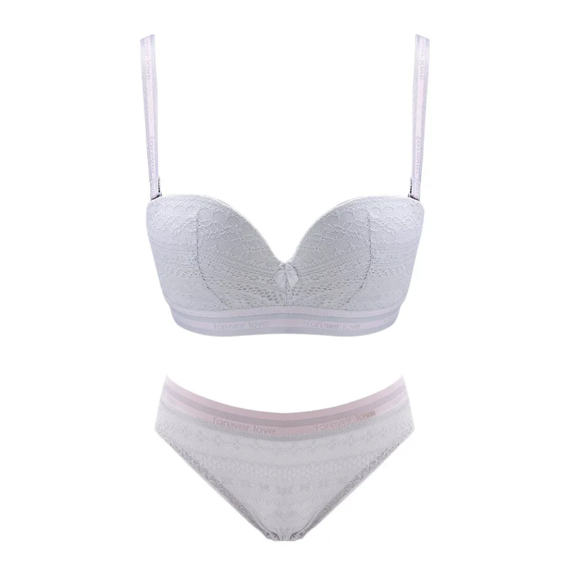 grey bra set Meizimei бюстгальтер набор бюстгальтеров для женщин тонкое Сексуальное белье bh маленькая подкладки для бюстгальтера короткое нижнее белье кружевные трусики бюстгальтер девушка отжимать Bralette - Цвет: grey bra set