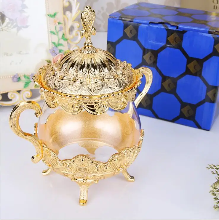 Европейские позолоченные/посеребренные стеклянные банки и крышки стеклянный