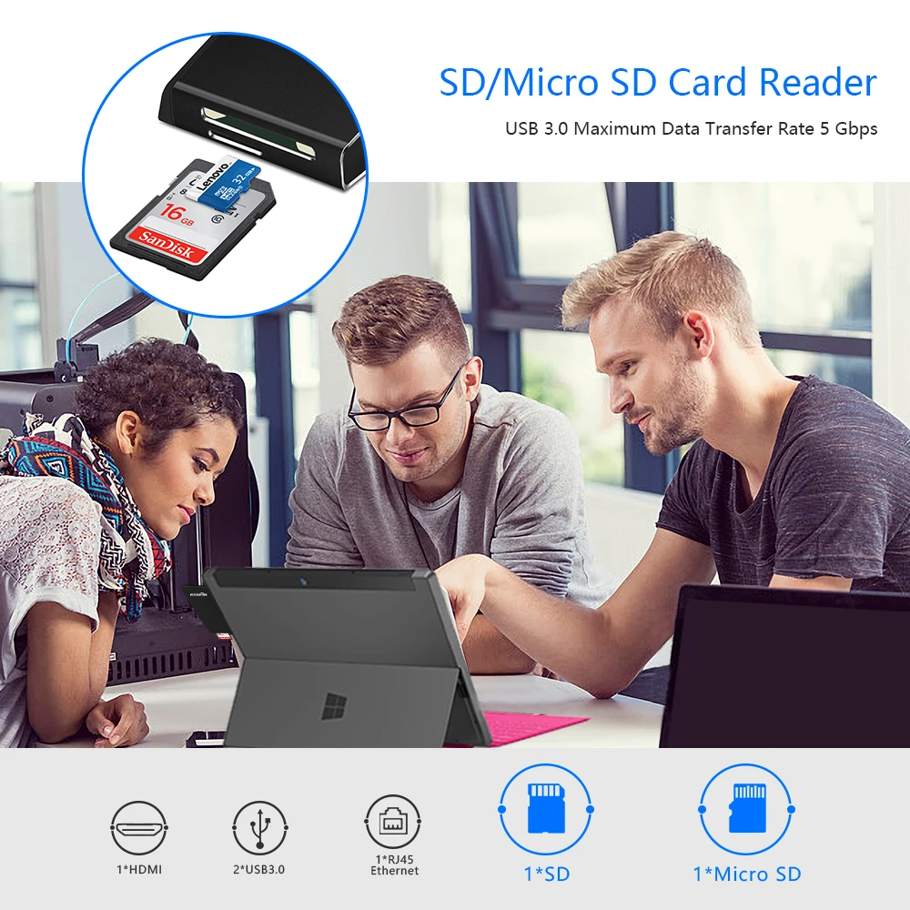 Rocketek usb 3 0 card reader К 4 к HDMI 1000 Мбит/с Gigabit Ethernet адаптер для SD TF micro Microfoft Surface Pro 5