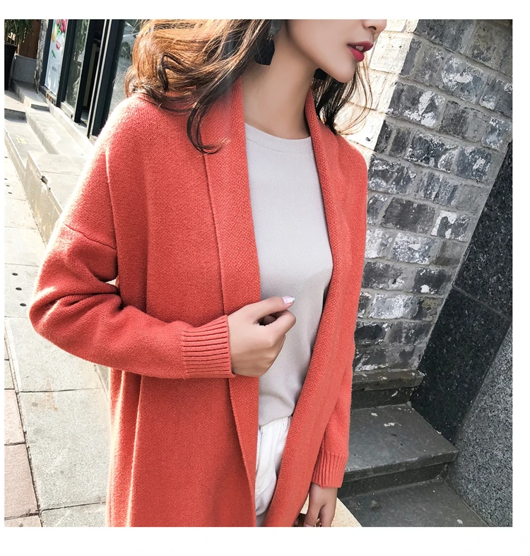 

2021 Autumn New Wild Loose Sweater Lapel Wool Cardigan Long Coat Women