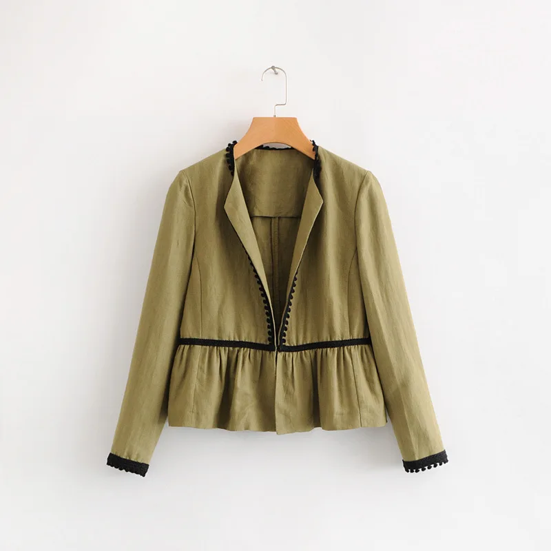 Женские элегантные кисточки лоскутное пальто куртки с длинным рукавом army green