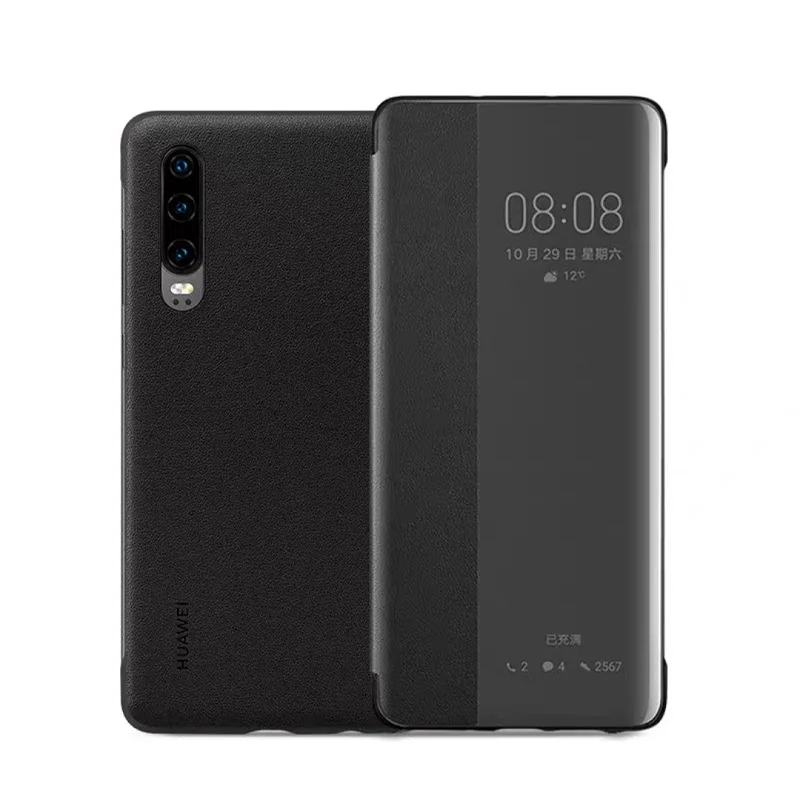 Black Умный чехол с окошком для huawei P30 Pro, флип-чехол для P30 P30Pro, чехол smart Touch, прозрачный кожаный чехол для телефона - Цвет: Black