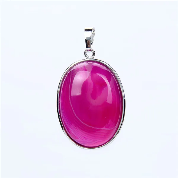 hot pink agates Простой Овальный посеребренный пурпурные аметисты розовый кварцевый кристалл лазурит натуральный камень кулон для ожерелья модные украшения - Окраска металла: hot pink agates
