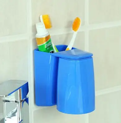blue Корейские с магнитом адсорбирующая подставка для зубных щеток+ чашка для мытья ванной набор самоклеящаяся коробка для хранения зубной пасты стойка аксессуары для ванной комнаты - Цвет: blue