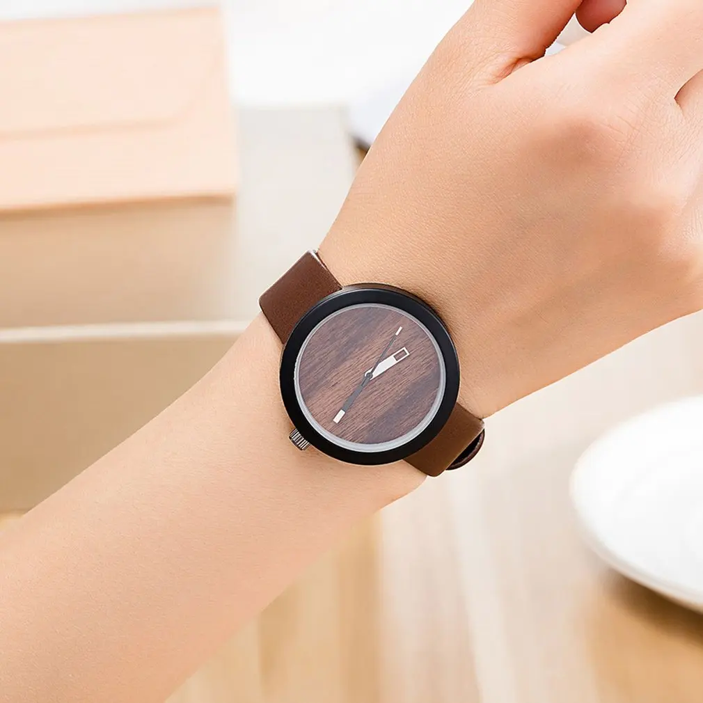 Vintage Wooden Color Dial Quartz Watch Fashion Hours PU Leather Strap Bracelet Wristband Jewelry For Women Men | Наручные часы