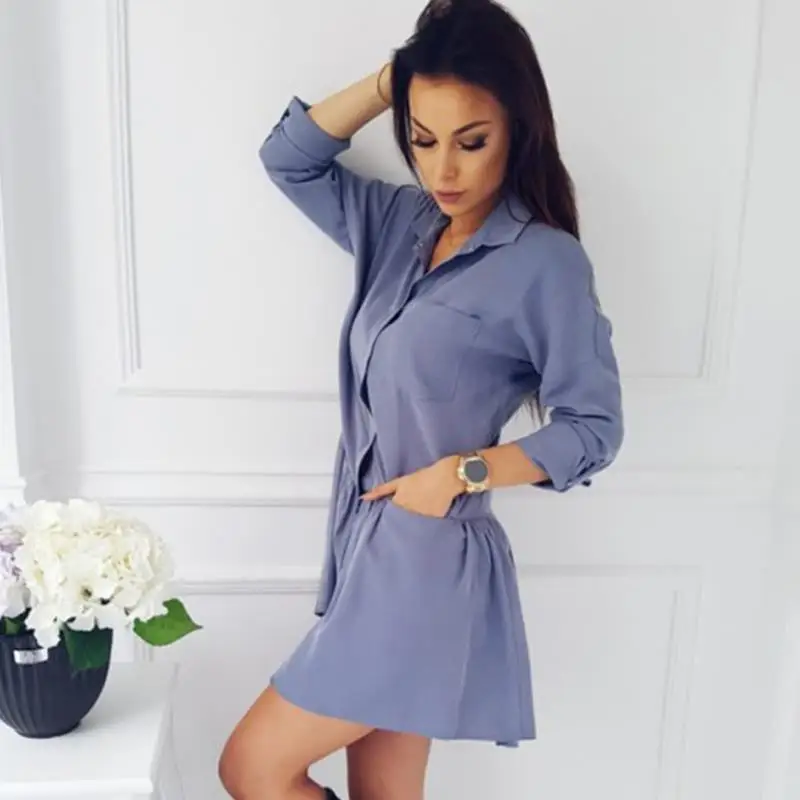 Женское Короткое платье футболка с оборками Офисная туника длинными рукавами и