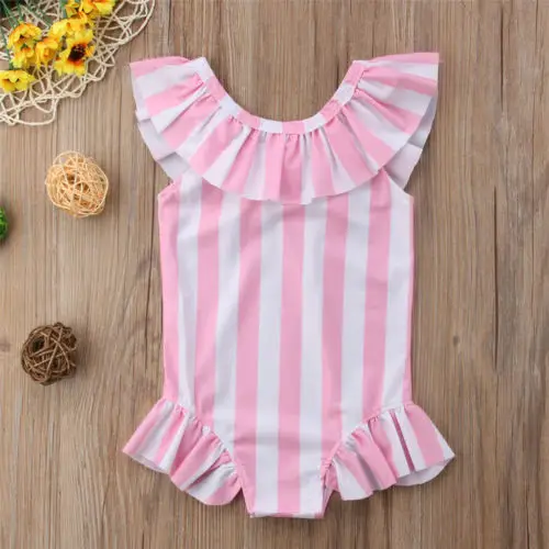 2018 летние розовые полосатые милые для маленьких девочек бикини купальник