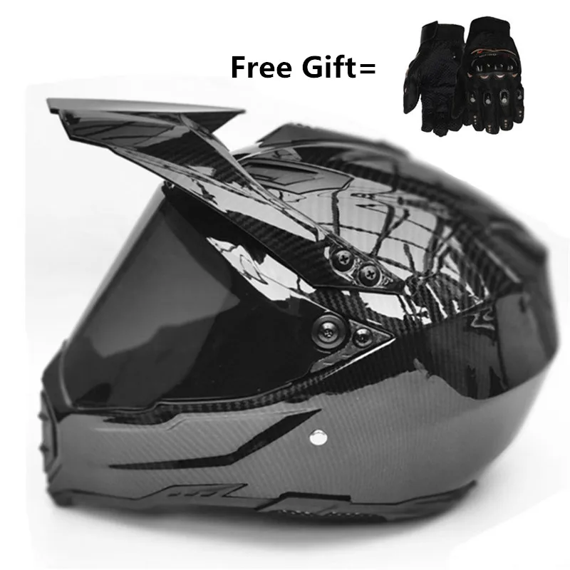 Carbon Fiber Grain Men Atv Mtb Dh Downhill Dirt Bike Off-road Racing Helmets Full Face Motorcycle Lens Visor