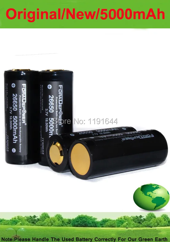 Foradepower 4 шт./лот защищенный 3 7 в 26650 5000 мАч Высококачественный аккумулятор для