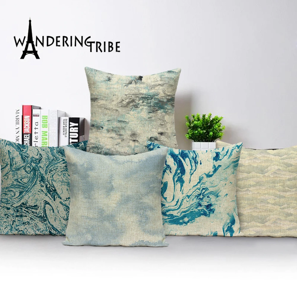 

Скандинавское украшение домашние наволочки винтажные декоративные льняные Чехлы для подушек океанская морская волна узор полиэфирные под...